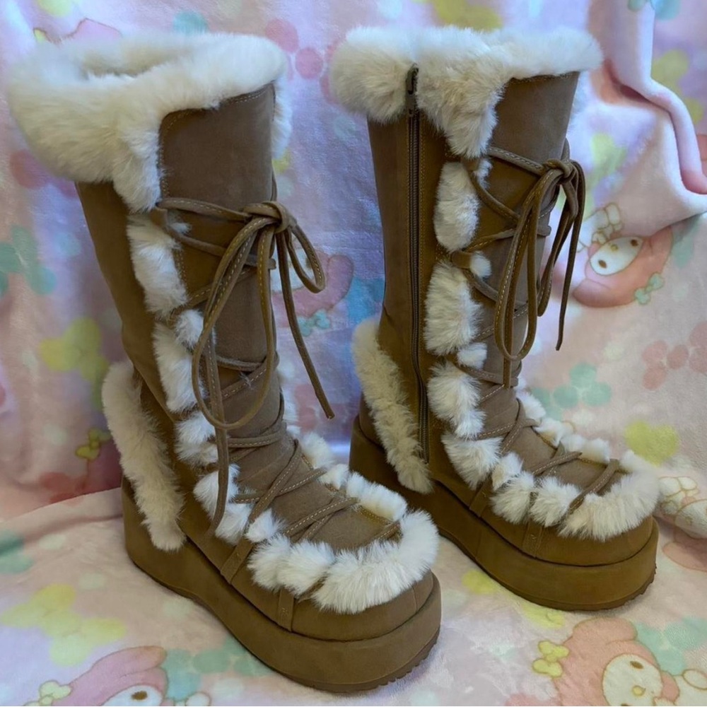 demonia cubby 301 gyaru fur platform snow bunny winter boots